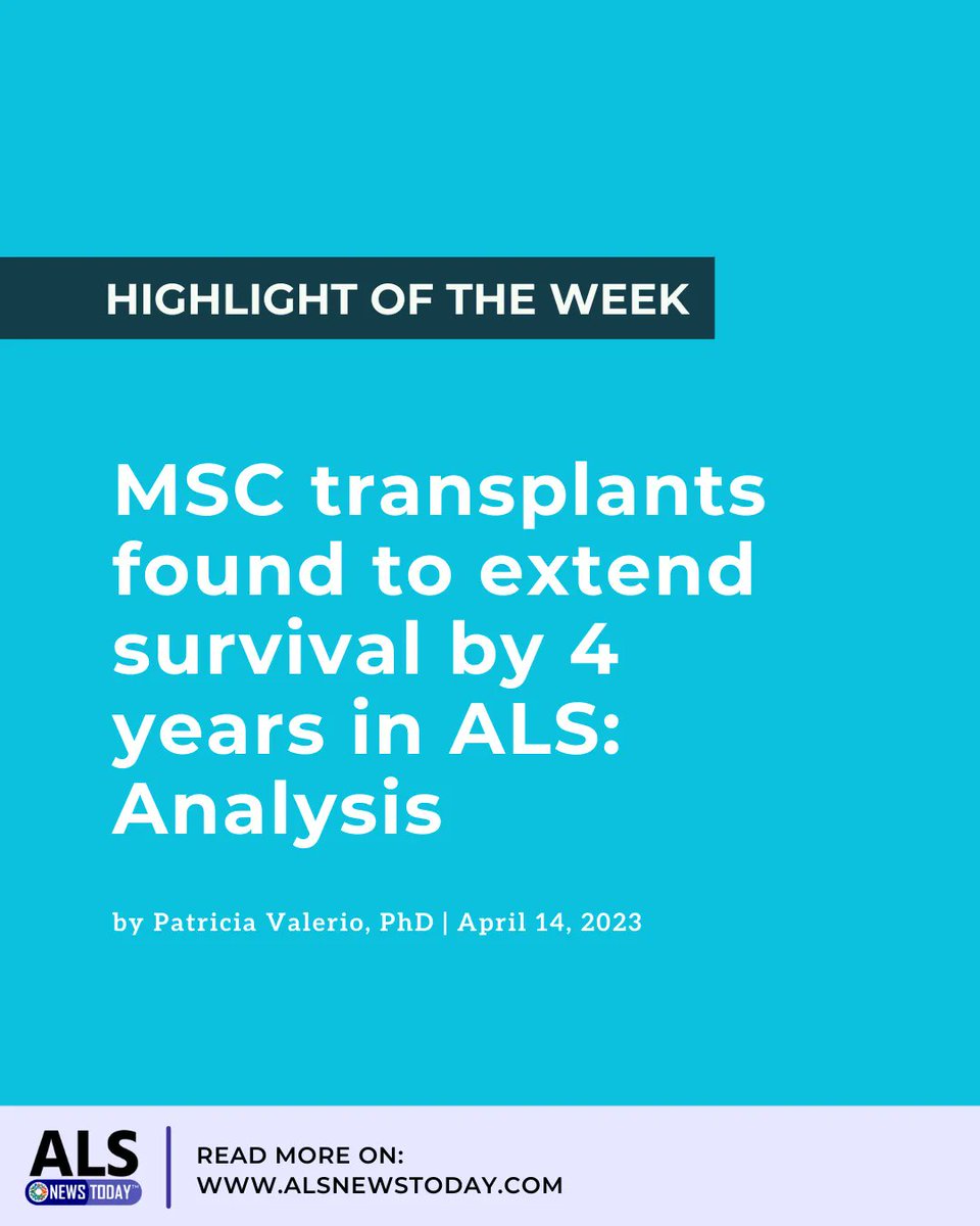 alsnewstoday's tweet photo. Here is this week's most-read article  on our #ALSNewsToday website! Are you caught up? https://t.co/WR546gi5TN

A new analysis of early-2000s trials revealed stem cell transplants can extend the survival of #ALS patients by up to four years.

#amyotrophiclateralsclerosis https://t.co/8nZtKxnnKk