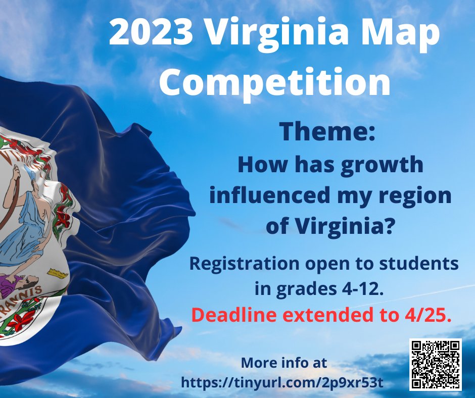 VAGeogAlliance's tweet photo. The deadline to enter the 2023 Virginia Map Competition has been extended! https://t.co/I3Qol6dwSa