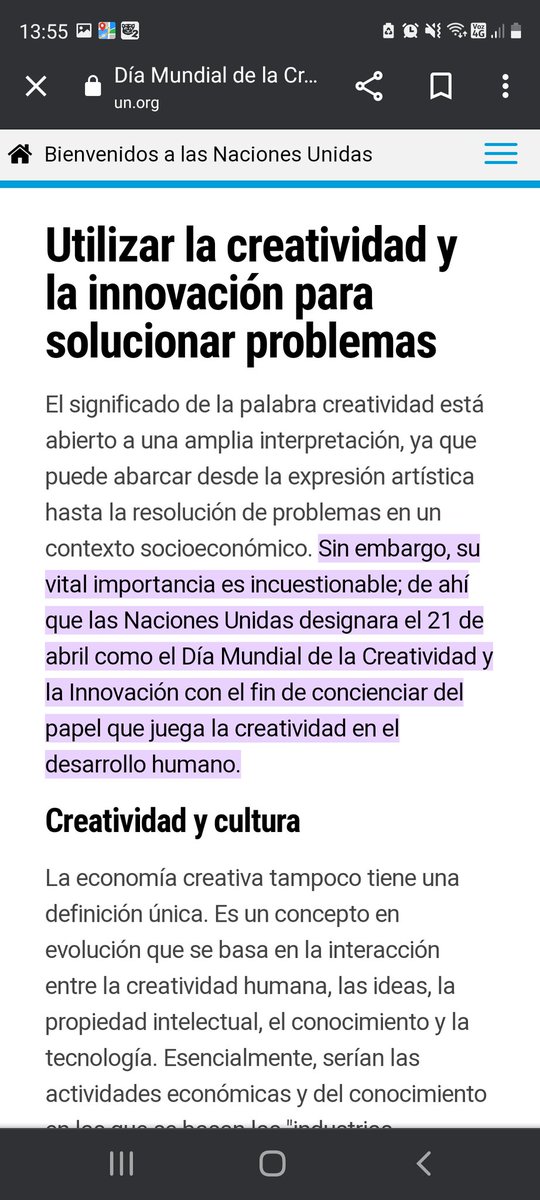Día Mundial de la Creatividad y la Innovación
21 de abril.. 
A seguir fortaleciendo espacio de innovación "pública y abierta", para el pleno desarrollo de nuestros pueblos. Teniendo como norte siempre la creatividad y la experimentación.
*Texto extraído de las Naciones Unidas*