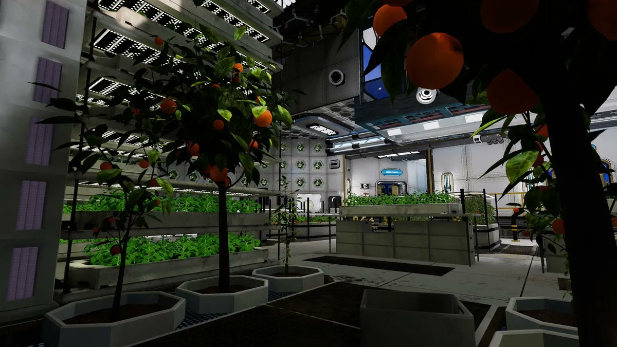 LithoBreakGame's tweet photo. 🚀🌱Embark on a space adventure in #LithoBreak! Step inside the lush Agroponics room of Karo Station. From orange trees🍊 to fruits, veggies, and mushrooms🍅🥬🍄, the room is a vivid oasis amid the stars. Take a peek👀 #gaming #scifi #LithoBreakTour #KaroStation https://t.co/I6H8R3xiqV