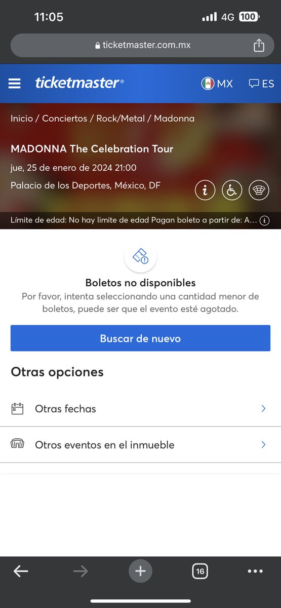 aaestrad_mx's tweet photo. @Ticketmaster_Me @Profeco qué onda por qué venden algo que ya no tiene 5 min después de que empezó lugar 1194 y cuando entro ya no hay boletos @Madonna solo se consigue por revendedores #Madonna #TickerREVENDEDORmaster #Fraude #Reventa #Mafia #Monopolio https://t.co/gRdZakCVq8