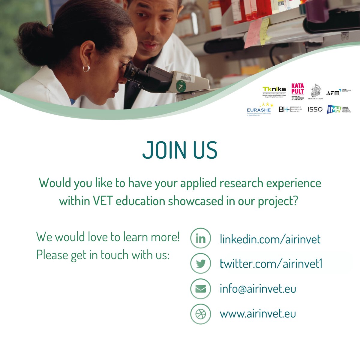 🎓 Experienced in applied research within VET education? Contact us!
(2/2)

<a href="/Int_Tknika/">International_TK</a> <a href="/wijzijnkatapult/">Wij zijn Katapult</a> <a href="/issonieuws/">ISSO. beter weten, beter bouwen</a> @EURASHE <a href="/imhcampus/">IMH Campus</a> #hanseparlament #BeruflicheHochschuleHamburg  <a href="/AFMmachinetools/">AFM</a>