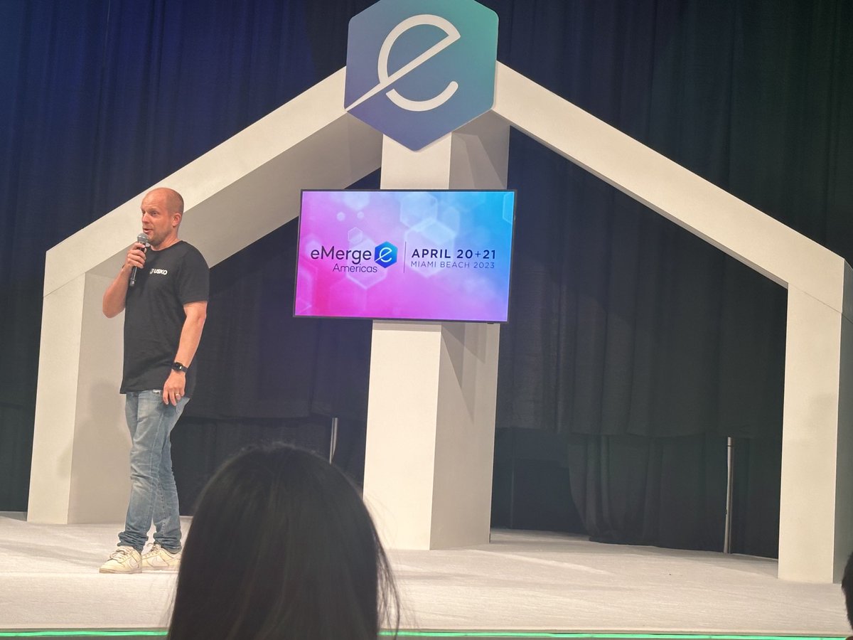 ndahlberg's tweet photo. .⁦@JMikkola⁩ pitching on the launchpad stage. Top 25 of startup showcase are pitching through the day. ⁦@eMergeAmericas⁩ #emergeamericas https://t.co/pHEURC4DN0