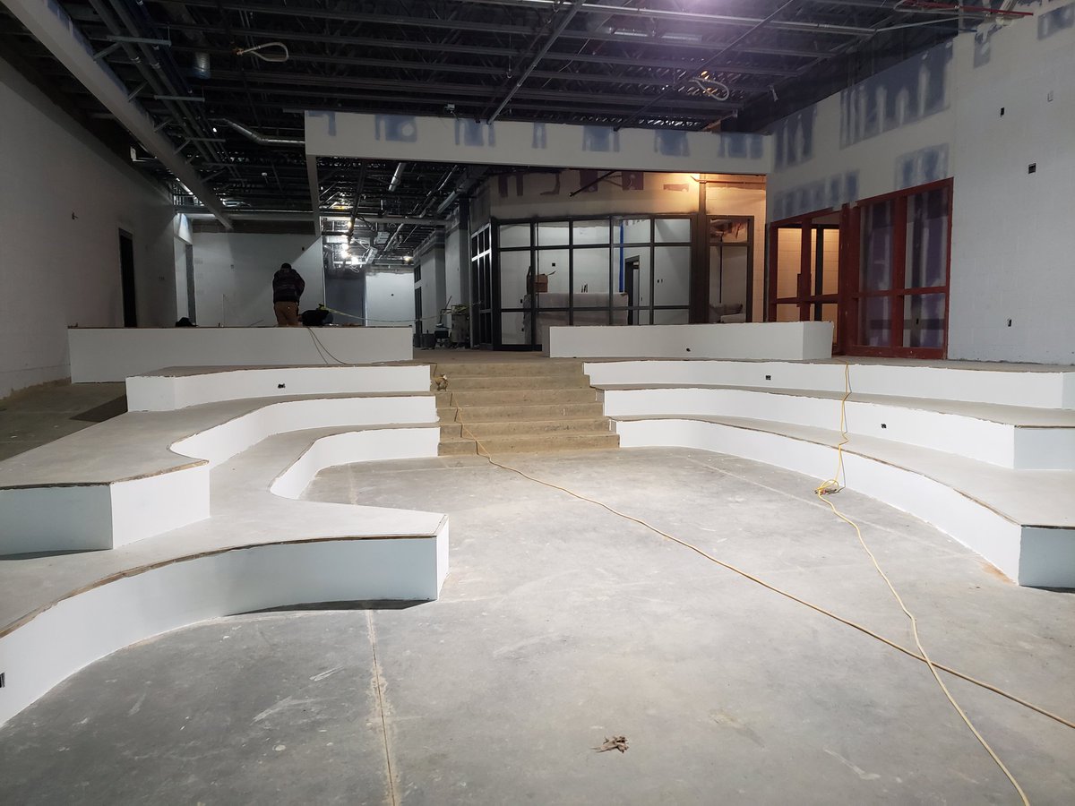 JCPSKYbuilds's tweet photo. @EchoTrailMiddle construction progress, polished concrete, social stairs, media center.@JCPSKY https://t.co/ykgGRwyfm5