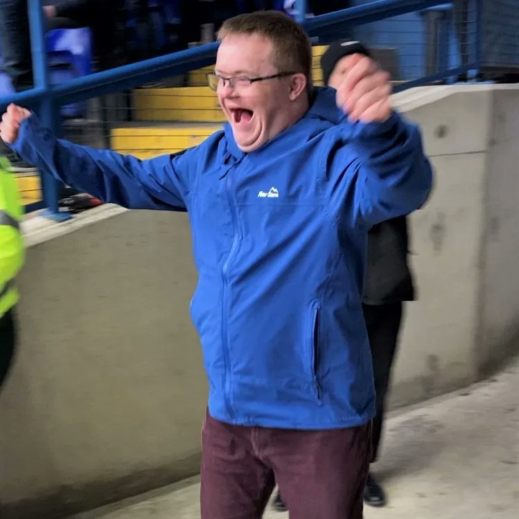 LeadingLives's tweet photo. One of our #SupportToLiveAtHome customers enjoyed a day out attending an @IpswichTown match with a special visit from Town mascot Bluey! He enjoyed the game and said "It made me very happy, especially meeting Bluey and Ipswich winning!" #SocialCare #LeadTheLifeYouChoose #ITFC https://t.co/NJT71J2i6t