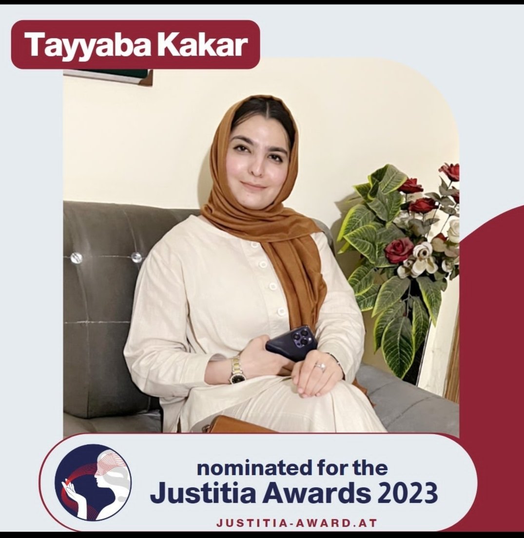 AlamZaib_pane's tweet photo. Congratulations to @Tayyaba_Kakar for being the first woman from Balochistan to be nominated for the prestigious #JustitiaAward! Your dedication to the pursuit of legal excellence is an inspiration to us all. Wishing you the best of luck ahead. 
@WomenInLawPk 
#Balochistanpride https://t.co/KLe07aardN