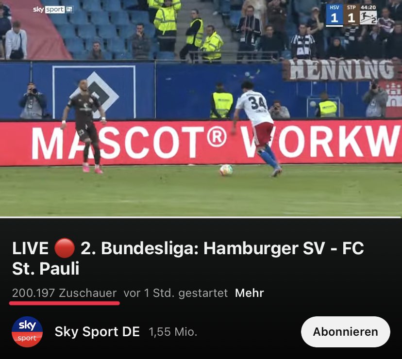 Das Interesse der jungen Leute geht nicht verloren, weil ihnen die Spielform nicht gefällt, oder weil 90 Minuten zu lang sind, es muss nur zugänglich und erschwinglich sein, ohne 5 verschieden Abos. 

Fußball ist für Alle! #hsvfcsp