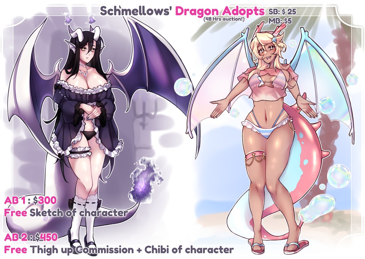Nams_Schmellows's tweet photo. 💜🕯️Dragon Girl Adopts are here! 🫧💙
✨Auction runs 48 Hrs ✨

* SB: 25 USD
* MB: 5 USD
* AB: See Info

Comes with:
*Fullbody Reference (Front view) rendered + flat colors + palette
*Comms discount

✨Adopt Rules:✨
* CanNOT be sold!
* CAN change/ alter design!
* CAN regift! https://t.co/RpxV5tV1NK