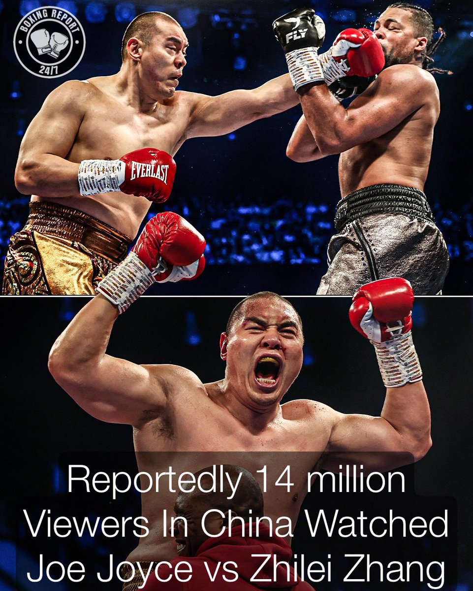 Boxingreport247's tweet photo. π¨π³ As reported nearly 14 million viewers in China tuned in to watch Zhang defeat Joyce on national television πΊ
#JoeJoyce #ZhileiZhang #TV #Heavyweight #BoxingNews #Boxing #China #ζ³ε» #BoxingReport247 https://t.co/506VzZrQbA