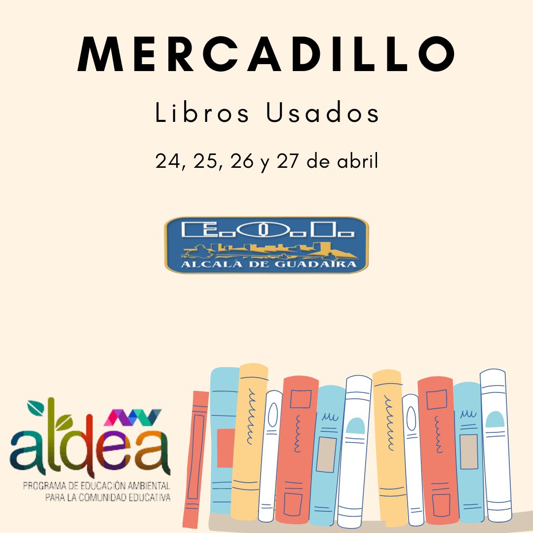 eoialcala's tweet photo. La EOI forma parte del Proyecto Aldea. Por ello y para promover los valores medioambientales y además celebrar el Día del Libro, queremos invitaros a participar en nuestro mercadillo de libros usados .
Traed vuestros libros y elegid otro.
#programaaldea #diadellibro #reuse https://t.co/Wv3zsQNFfK