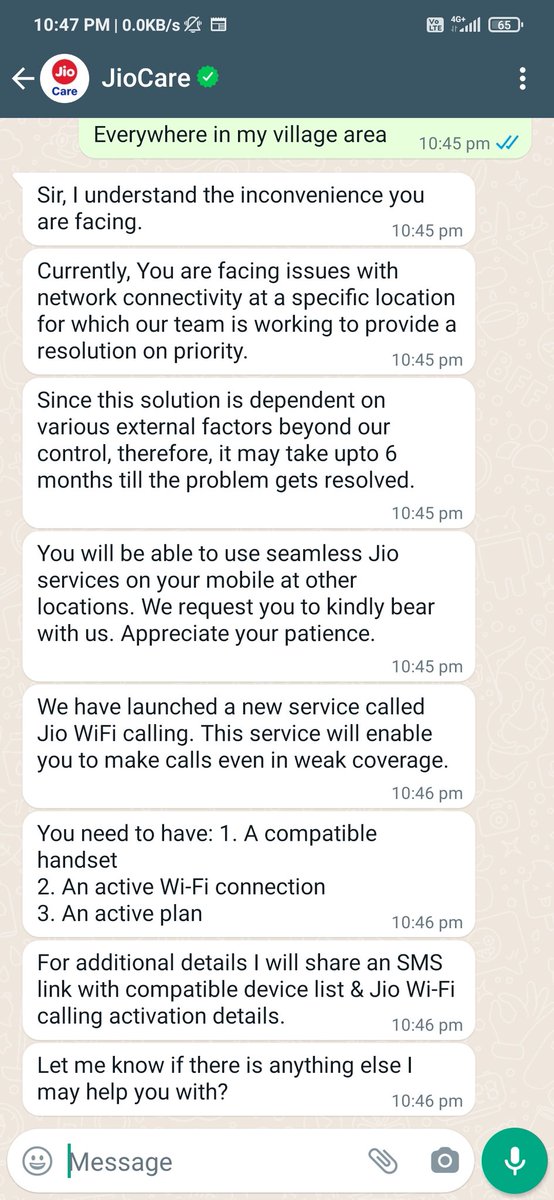 GarvitT85560953's tweet photo. @reliancejio 
Your team response did not resolve the issue that has been facing by my villagers. 8447050825 https://t.co/sZS0JBl2gg