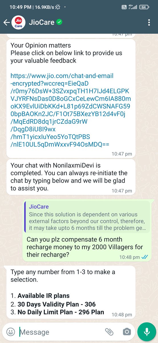 GarvitT85560953's tweet photo. @reliancejio 
Your team response did not resolve the issue that has been facing by my villagers. 8447050825 https://t.co/sZS0JBl2gg