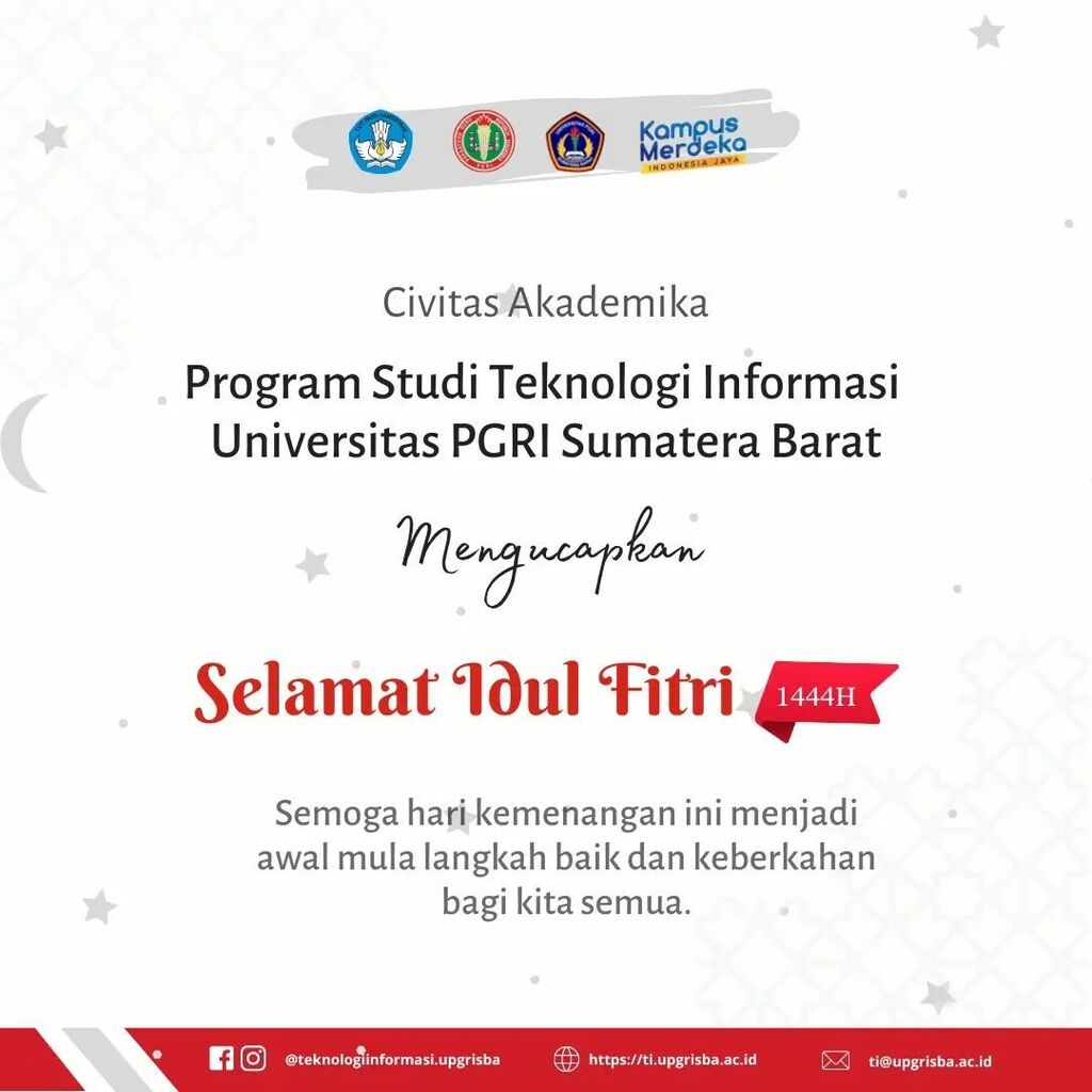tiupgrisba's tweet photo. Segenap keluarga besar Program Studi Teknologi Informasi mengucapkan Selamat Idulfitri 1444 Hijriah. https://t.co/kmWUtwPmBL https://t.co/qcpl7F9TFF