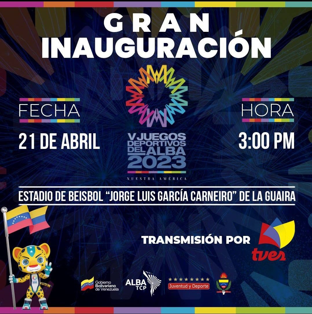 GRAN INAUGURACIÓN 🏅🏆

📅VIERNES 21 de Abril 
🕛HORA: 3:00 pm 
📍DIRECCIÓN: ESTADIO DE BÉISBOL JORGE LUIS GARCÍA CARNEIRO LA GUAIRA 

📺TRANSMISIÓN POR TVES 

¡NUESTRA AMÉRICA!

#JuegosDeportivosALBA 🏷️
<a href="/azubarbeba2/">Azubar Dudamel</a> <a href="/pelusat647/">Pelusa</a> <a href="/rus_ito/">🌊🐬🐬Rusito🇻🇪❤️</a> <a href="/YuniBurgos/">Y💗U💓N💕I. 💛💙❤👪❤💙💛</a> <a href="/Isa3095515419/">Isa💕2021💫♏️</a> <a href="/Olinto012/">Jose Gomez</a>