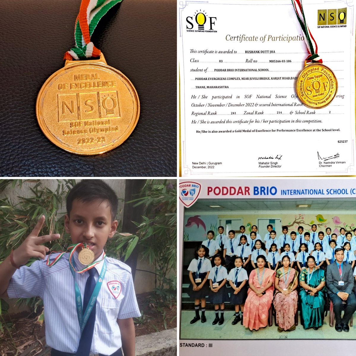 kautilyadutt's tweet photo. मेरे हीरे का सोना ! 🥇😊
Congratulations to the #Rushank for the #Gold medal in National Science Olympiad #SOF 2022-2023.(Class 3)
Science Olympiad foundation
#Internacional #Olympiad #Science #education #examresults https://t.co/JhjJPq0yeV