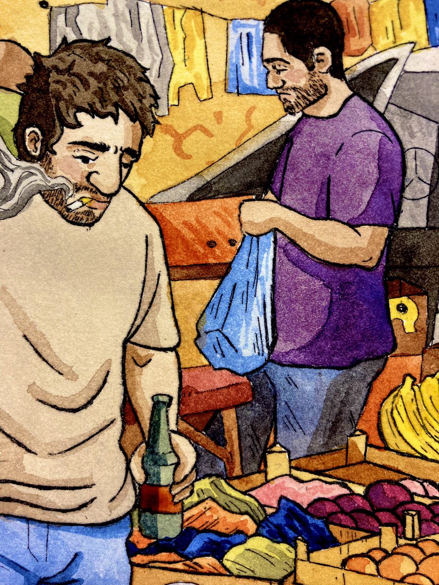 HyeRaffi's tweet photo. Finally finished the first watercolor edition for my print “Մալաթիա Շուկա” (Malatia Market)!! I’ve been excited to finish this one for months, it’s genuinely my favorite piece from this semester!! https://t.co/0NPHnPaHfL