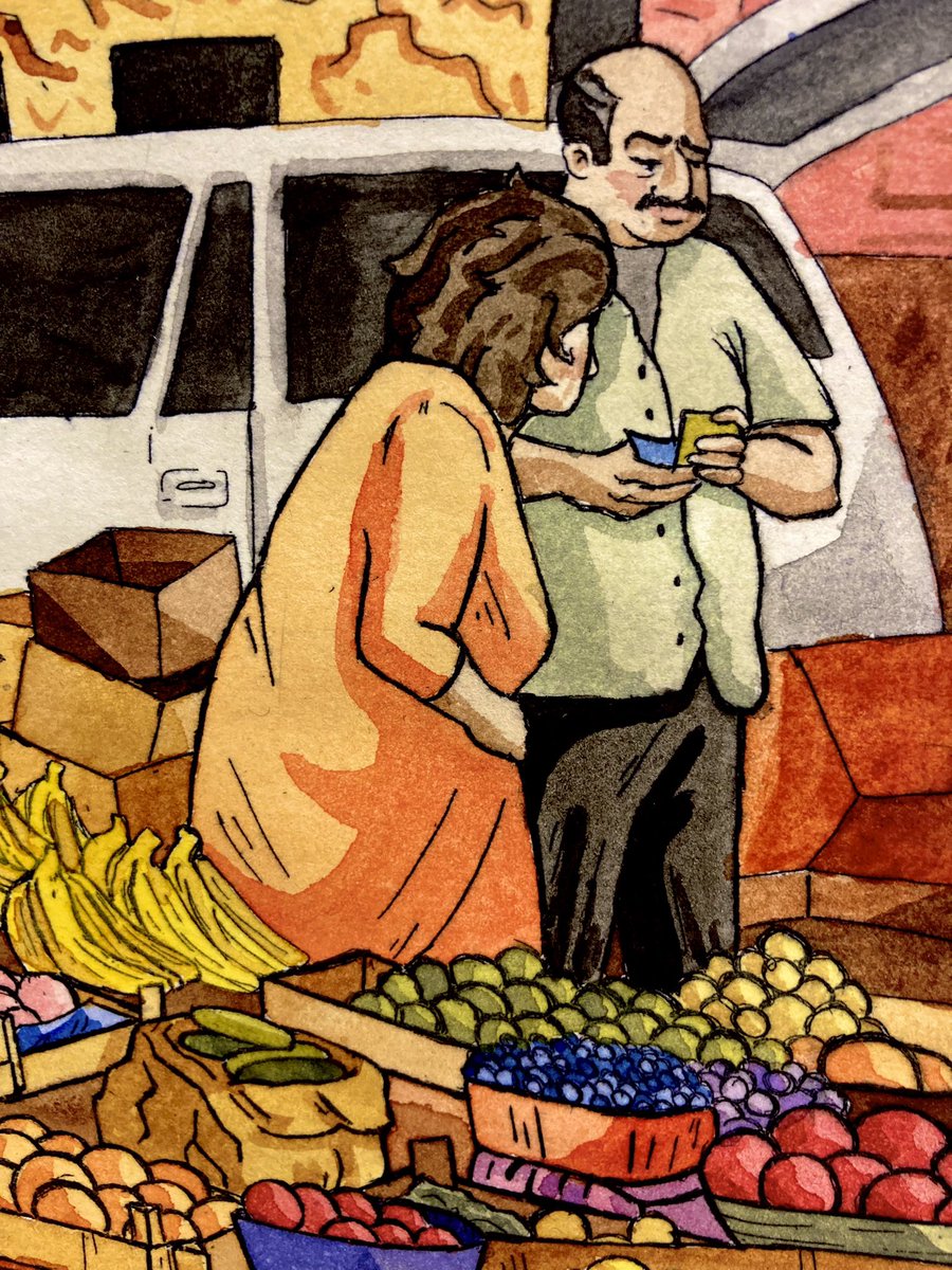 HyeRaffi's tweet photo. Finally finished the first watercolor edition for my print “Մալաթիա Շուկա” (Malatia Market)!! I’ve been excited to finish this one for months, it’s genuinely my favorite piece from this semester!! https://t.co/0NPHnPaHfL