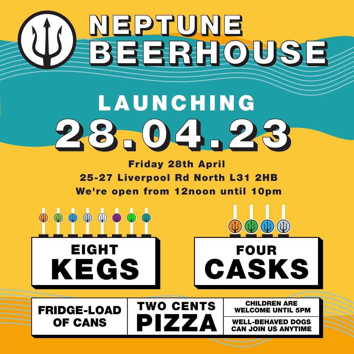 ❗️Save the date❗️

It’s been blood, sweat and stress and now it’s euphoria! 

We’re thrilled to be opening next week! 

Come and join us from the 28th for great beers and delicious Two Cents Pizza. Nicki will also be with us in the beerhouse twice a month! 

See you soon 🔱🍻