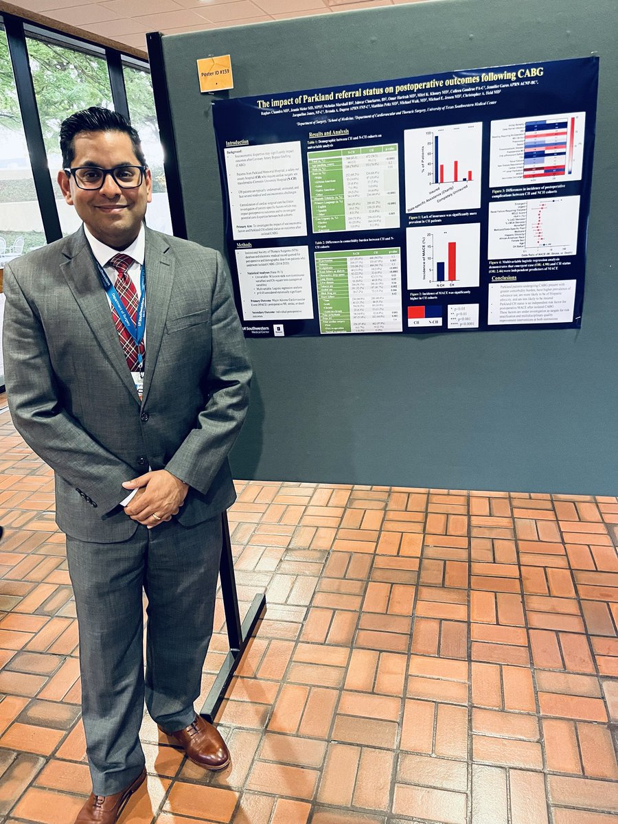 Congrats Raghav on this excellent QI project highlighting the opportunity to improve care for our ⁦<a href="/Parkland/">Parkland Health</a>⁩ CABG patients! ⁦<a href="/UTSWSurgeryLife/">UTSW Surgery Residents</a>⁩