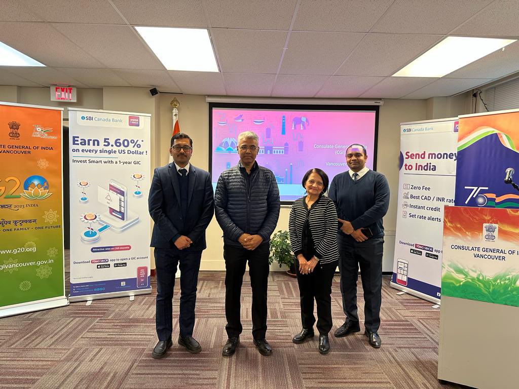 cgivancouver's tweet photo. @SBICanadaBank #Vancouver in partnership with @cgivancouver organized an info session on various financial products, esp the #SBIYONO app that provides seamlessly exp to customers to manage their accounts &amp; transactions. CG @ManishGIfs highlighted area of cooperation with SBI. https://t.co/BLrH9y3lPd