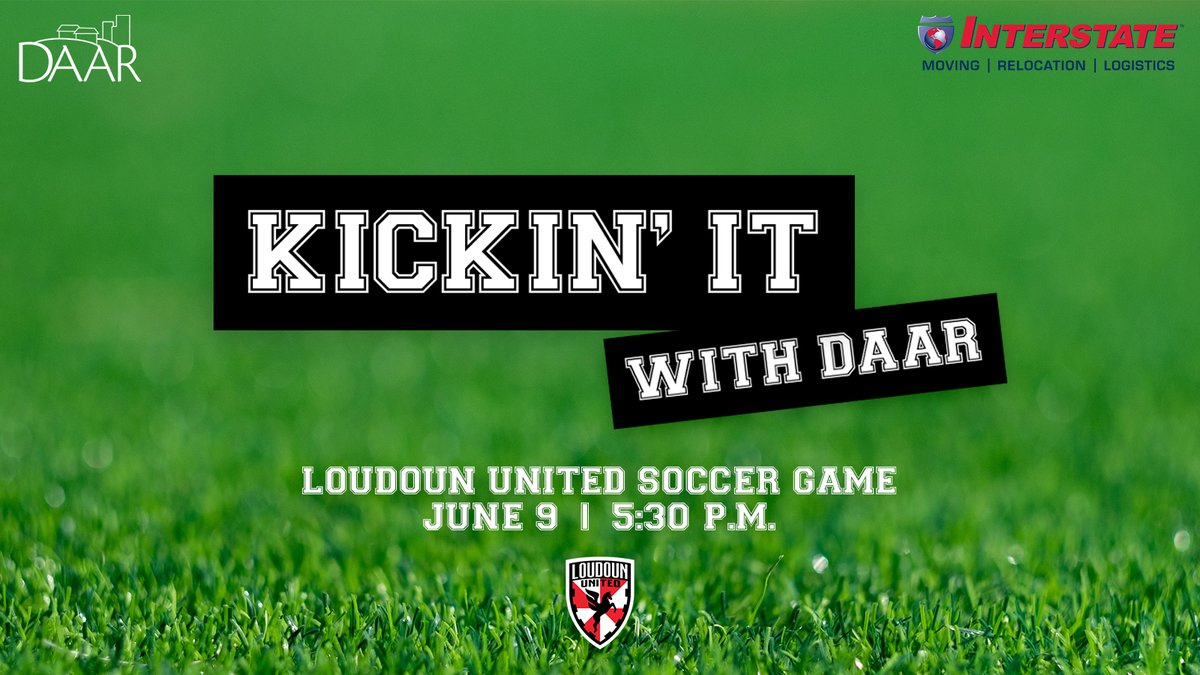 DAAR1962's tweet photo. Our Kickin' It with DAAR soccer game outing has been 𝗿𝗲𝘀𝗰𝗵𝗲𝗱𝘂𝗹𝗲𝗱 for Friday, June 9. Network with your fellow REALTORS® at 5:30 p.m. before watching Loudoun United take on FC Tulsa. The evening will conclude with fireworks!🎆 

REGISTER TODAY: https://t.co/fgXmxlw52u https://t.co/dXL3Jolcuo