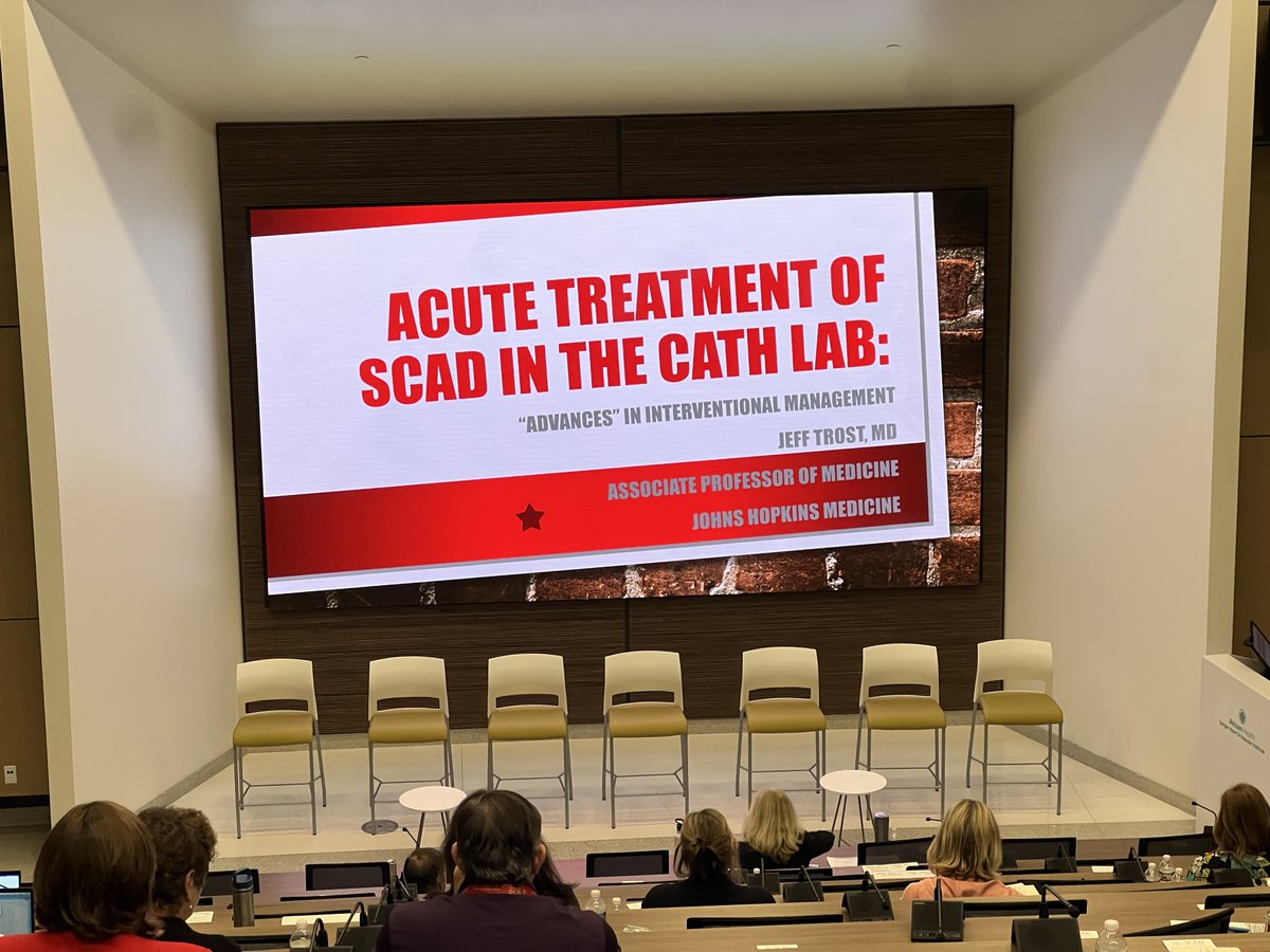 AtriumSHVI's tweet photo. Dr. Jeff Trost from @HopkinsMedicine leading a discussion of acute treatment of #SCAD in the cath lab.
➡️Which patient should be considered for revascularization
➡️ Outcomes and current revascularization strategies and techniques.
#SCADheart #SCAD #SangerSCAD
@SCADalliance @EstherSHKimMD
