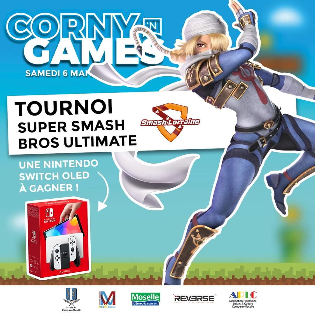 RVSGamingFR's tweet photo. Nos amis de @SmashLorraine vous organisent un tournoi #SSBU à Corny-sur-Moselle le samedi 6 mai !

👉32 joueurs et +
👉Préinscriptions en ligne et inscriptions sur place (dans la limite des places disponibles) - plus d'infos à venir

Entrée 2€
Infos : https://t.co/zrJOiZF4eI https://t.co/Xc2SWoAOtA