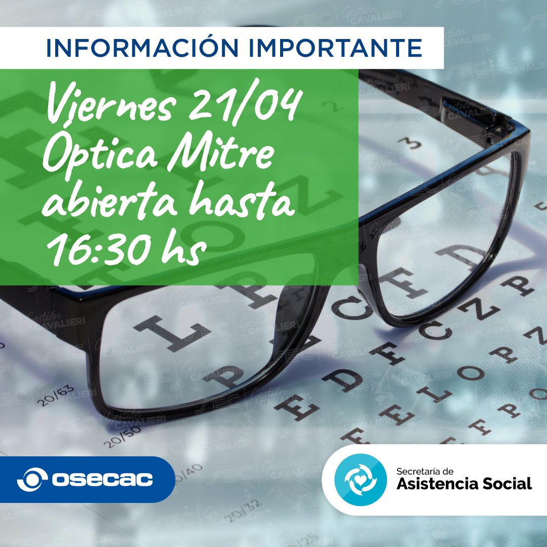 Compañeros/as,

Hoy, Viernes 21 de Abril, la Óptica ubicada en Bartolomé Mitre 970 Planta Baja permanecerá abierta hasta las 16:30 hs 

Los/as esperamos

#SoyComercio #SoySEC