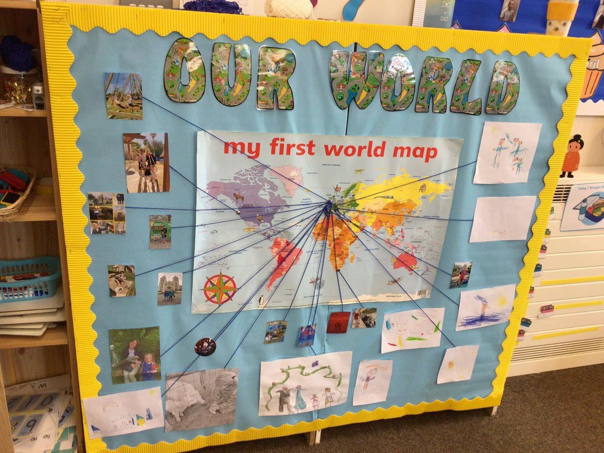 ypd_aidancampus's tweet photo. We all talked about the different places we have been on holiday and how we got there. Then we used our special photo or picture and string to  Show where we went on the world map! #SizzlingSummer 😎🍦☀️ 
#teamypdva🖤💛 @Penrhyndewi https://t.co/qLh88TgibH