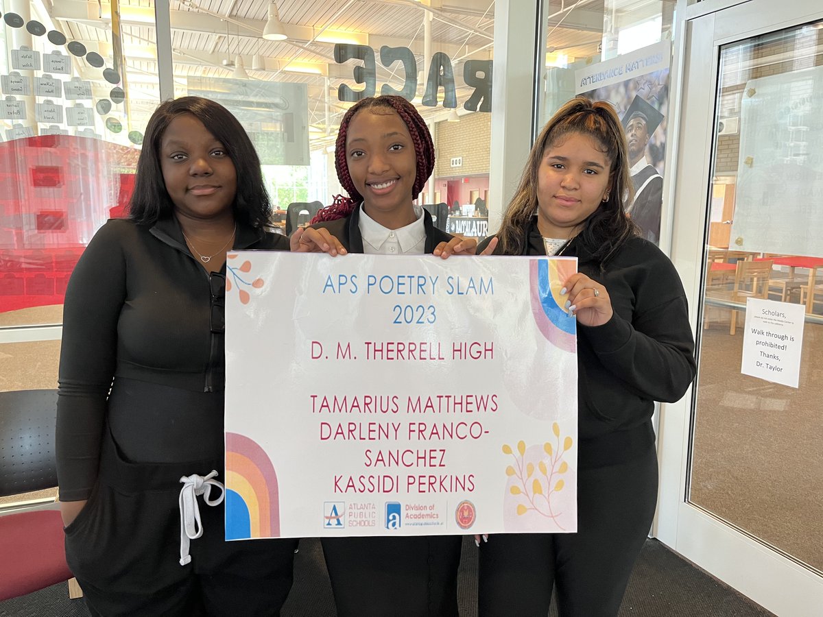 Good Afternoon Therrell High Families, Congratulations to our Therrell Panthers, Tamarius Mathews, Derleny Franco-Sanchez, and Kassidi Perkins participated in the 2nd Annual Poetry Slam. Give these amazing Pathers a round of applause. #librarymediaservices #PaperandPoetry 🐾❤️