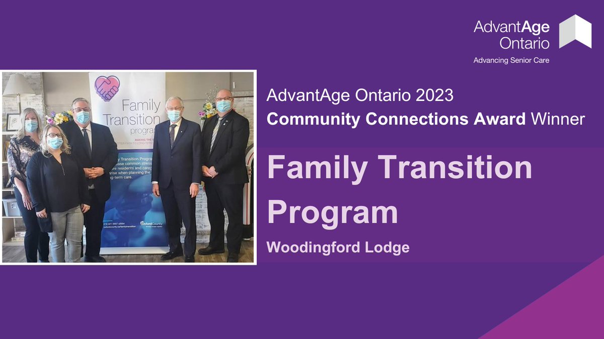 AdvantAgeOnt's tweet photo. This year’s winner of the Community Connections Award is Woodingford Lodge for its Family Transition Program -- a wonderful support for people in the community transitioning to #LTC. Congratulations! #ASC2023 @LisaLevin1 @MaxwellMgtGroup https://t.co/mNsSlsub3V