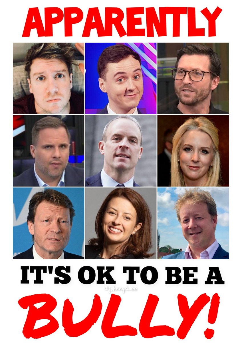 Bullying is NOT ok in any walk of life......but these gammons, who ironically are all from the same pot, seem to think it should be brushed under the carpet. 

#BulliesOut #BulliesDestroyLives
#ToriesUnfitToGovern #ToriesOut #ToriesDestroyingOurCountry