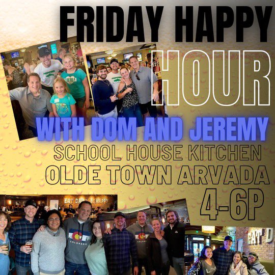 MIX100Denver's tweet photo. TODAY! Meet Dom &amp; Jeremy for happy hour today 4-6p at School House Kitchen in Arvada! 

#friday #happyhour #domandjeremy https://t.co/e5TKloNNeX