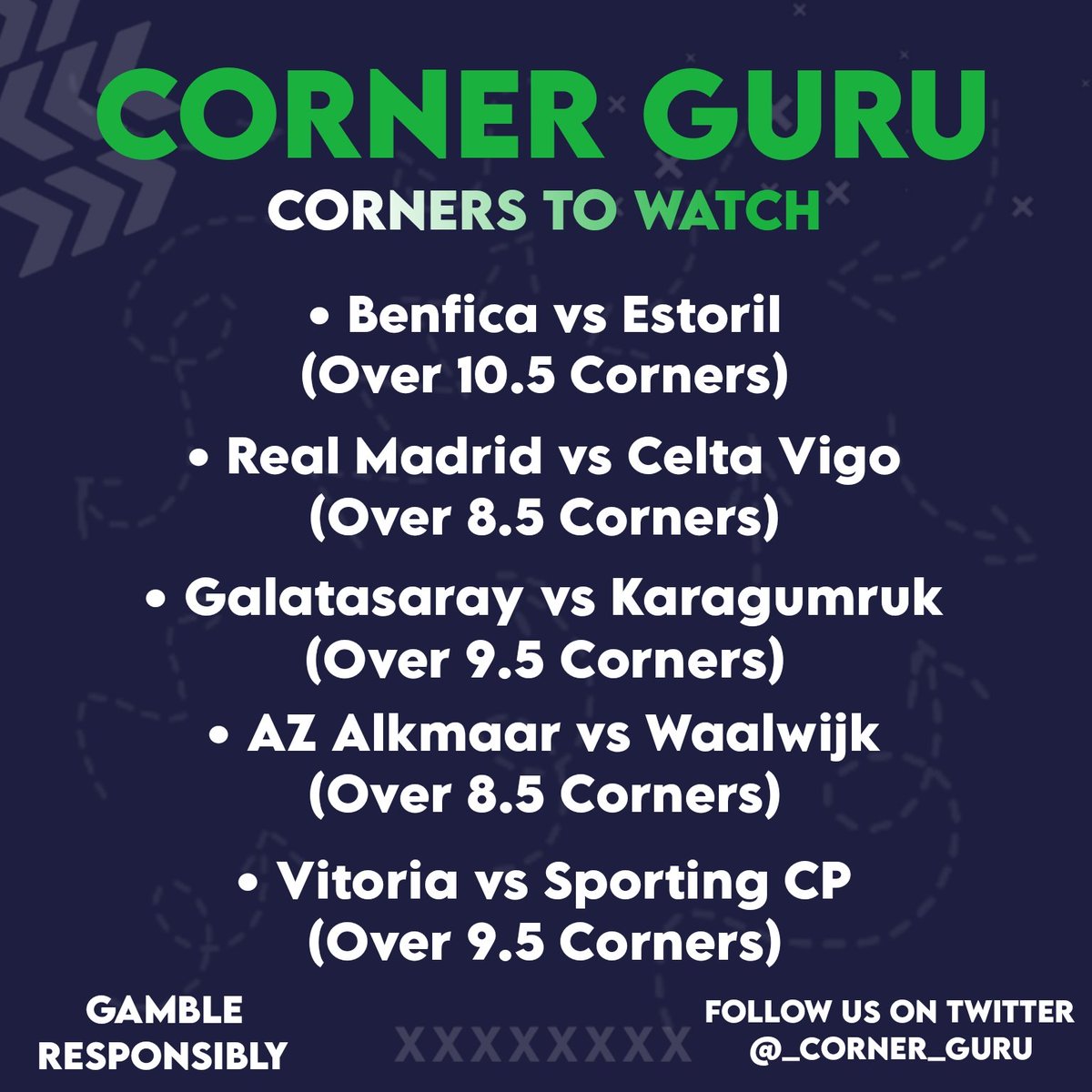 _CORNER_GURU's tweet photo. WEEKEND CORNERS TO WATCH💚

#CornerGuru https://t.co/B9LjhF7aFe