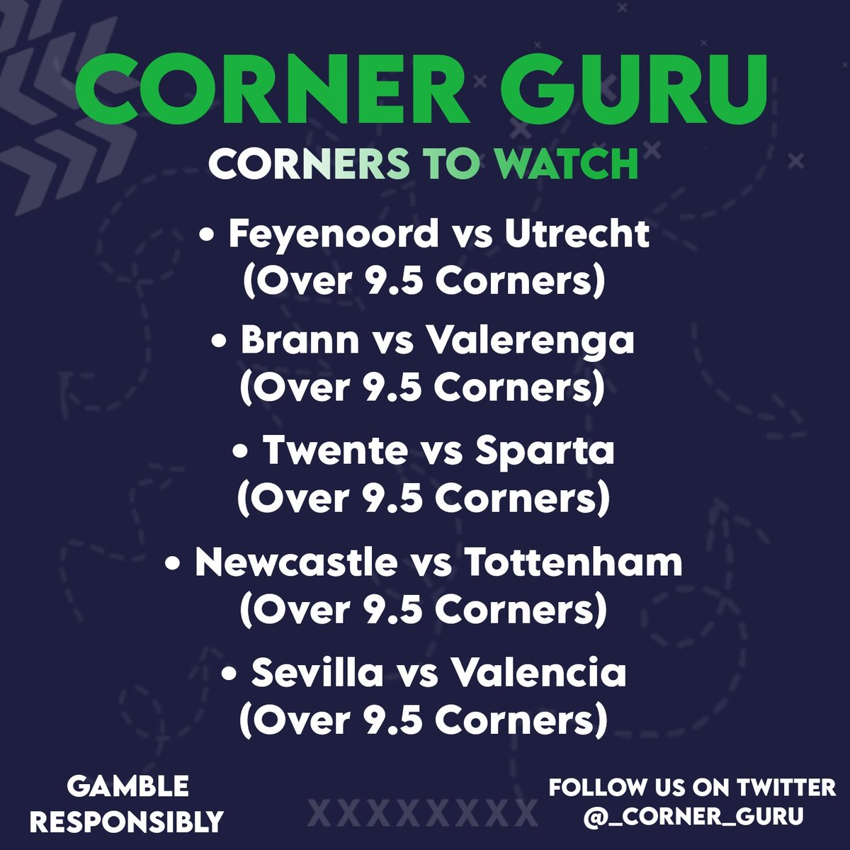 _CORNER_GURU's tweet photo. WEEKEND CORNERS TO WATCH💚

#CornerGuru https://t.co/B9LjhF7aFe