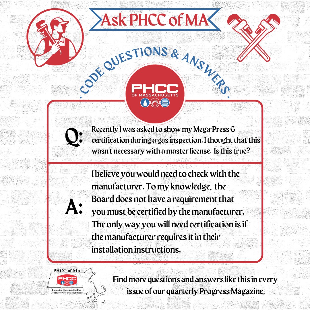 MAPHCC's tweet photo. Have a question about our code? Ask Wayne at wayne@phccma.org! Maybe your question will be featured here or in Progress Magazine! 

#forloveofplumbing #phccma #maphcc #codequestions https://t.co/spLFXE5zm7