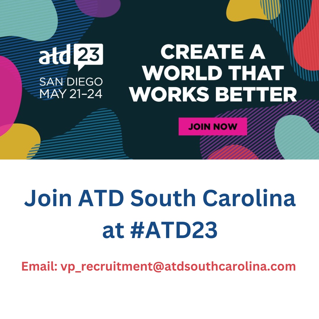 🚨 If you are interested in attending #ATD23 Conference, May 21 - 24 in San Diego, CA  with other ATDSC chapter members, please send an email to vp_recruitment@atdsouthcarolina.org. Groups of five or more will receive a discount. #atd23 #talentdevelopment #learningdevelopment