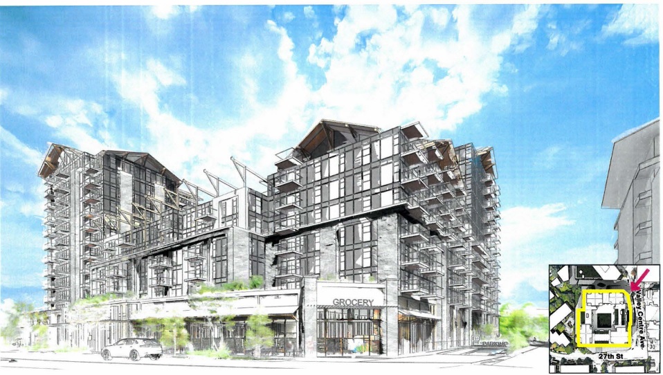 vancouvermrkt's tweet photo. Redevelopment of Lynn Valley Safeway site in North Vancouver headed for early council input.

Latest design includes:

- multiple buildings up to 12-storeys
- 417 units (269 condo, 148 rental)
- 46,000 SF replacement Safeway

Details: https://t.co/se9U21Oi7m https://t.co/ieTBmH0Swk