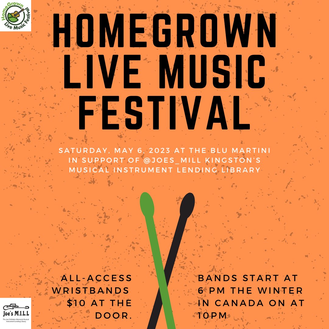 WinterinCanada's tweet photo. The 15th annual @homegrownliveygk Live Music Festival takes place Saturday, May 6, 2023 in Kingston.

Wristbands will be $10 at the door of each venue. We'll be playing at 10pm at the @blumartini_ygk as part of the @originalog51 

For more info: https://t.co/qUT4WngFcJ https://t.co/q6G2LgAj9c