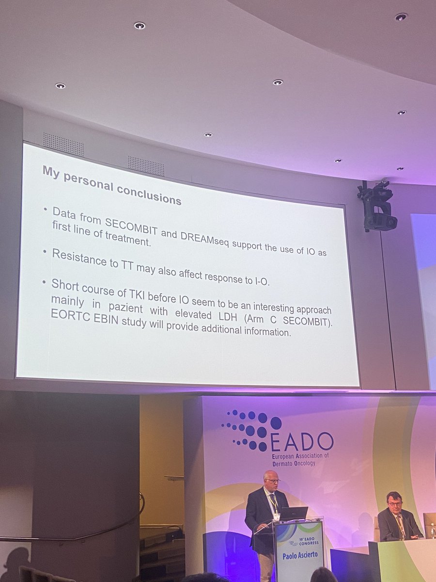 #eado2023
The melanoma future is Now!! 

Outstanding and inspiring talks on
Sequential treatments <a href="/PAscierto/">Paolo A. Ascierto</a> and
Neoadjuvant treatment <a href="/ProfGLongMIA/">Professor Georgina Long AO (Bluesky @gvlongphdmd)</a>