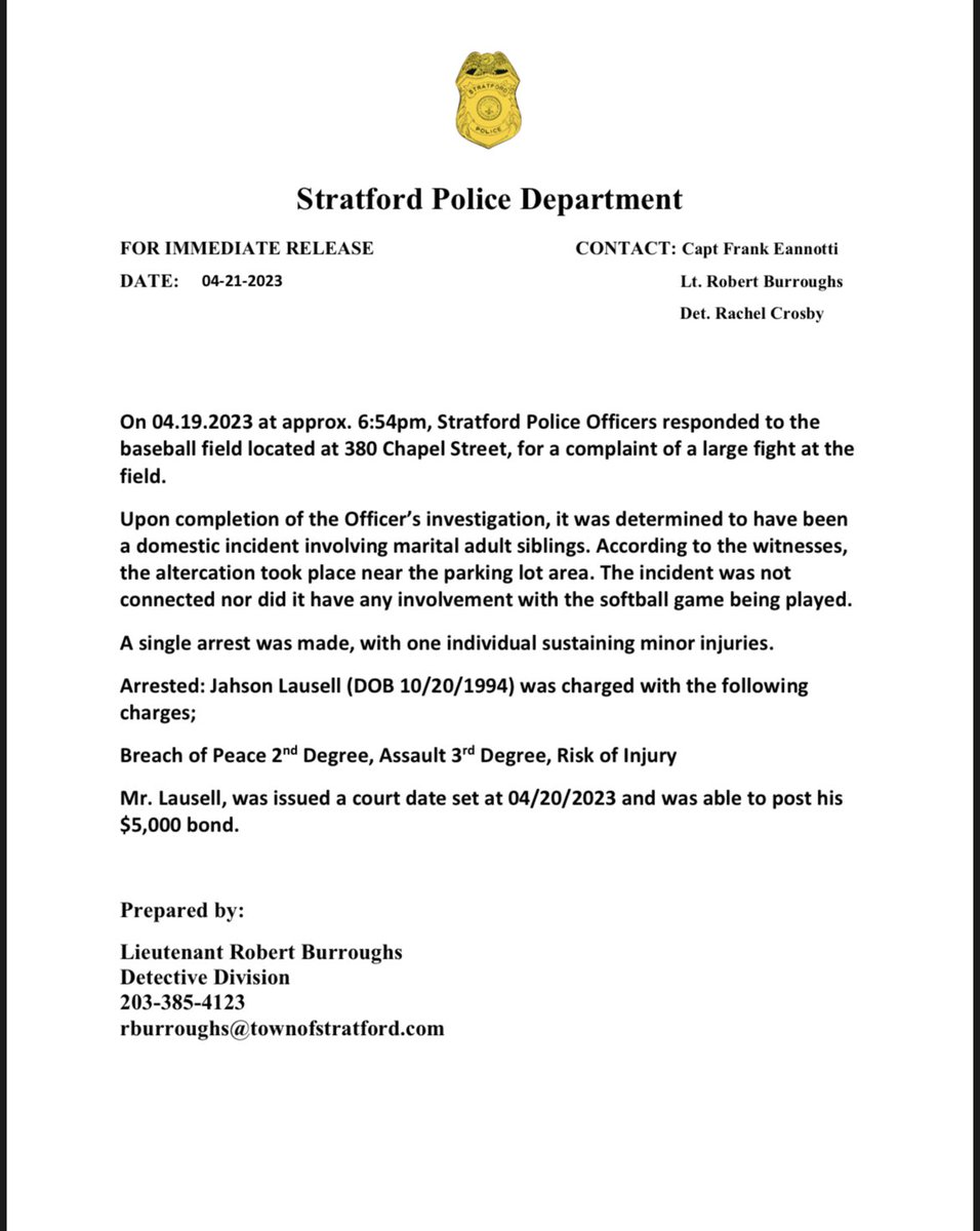 Stratford P.D. CT tweet media