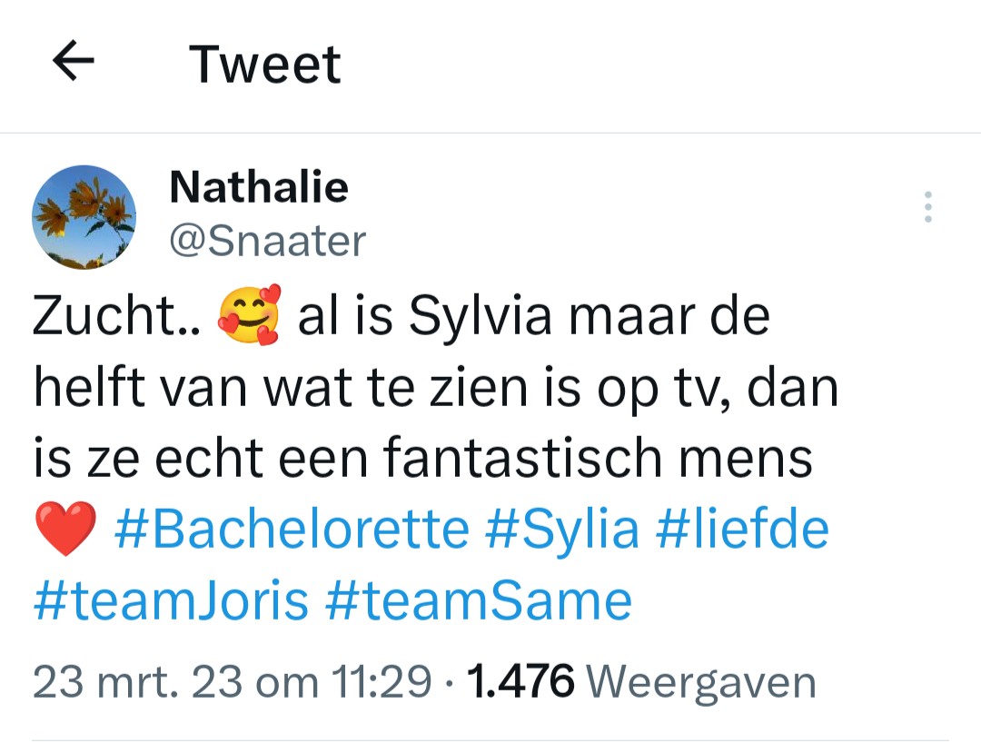 Monica las mijn tweet voor 🥰 bij <a href="/Videoland/">Videoland</a> #bachelorette #Sylvia Ik ben zo blij dat jullie de liefde hebben gevonden ❤️ mooie mensen ❤️ #TeamJoris