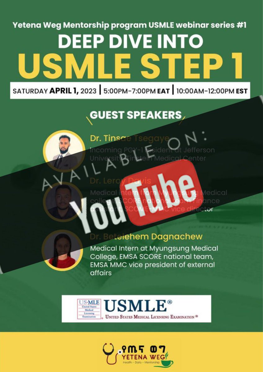 YetenaW's tweet photo. #yetenaweg #mentorship_program #International_exams

📢 It's available on our YouTube 🎥

Take a Deep Dive into USMLE Step 1 with us! 🧐💡

In case you missed it, our video is now available on our YouTube channel. 📺🍿

Click on the link below to check it out and get a refresher on this important topic. ⬇️👀

https://t.co/0hNU3DywjD

#yetenaweg #mentorship_program #International_exams