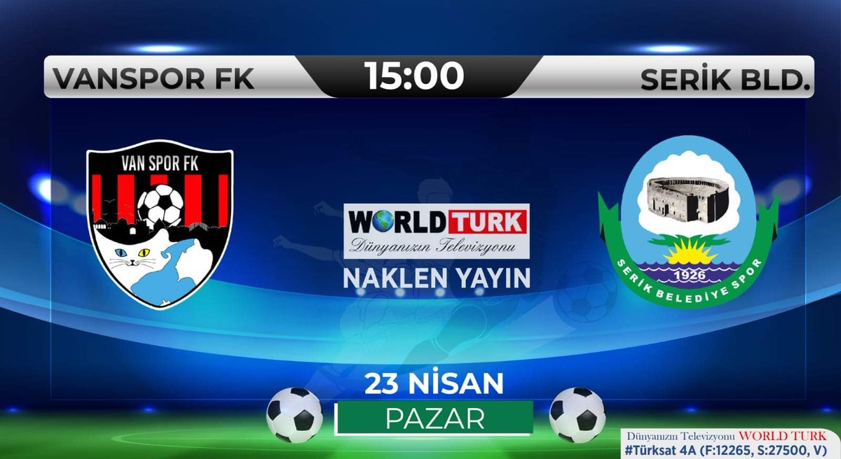 🔴 Seyircisiz maçta seyircimiz olun❗
🎥 #NAKLENYAYIN 📍  #VAN
➤  @vansporfk 🆚️ @SerikKulubu 

📡 #Türksat4A (F:12265,S:27500,V)
ANADOLU'NUN SPOR EKRANI W🌍RLD TURK
@AltLiglerYayin @vansportif @2ligpanorama @tvdespor77 @Futbollailgilii @van65haber @Vanliamcan