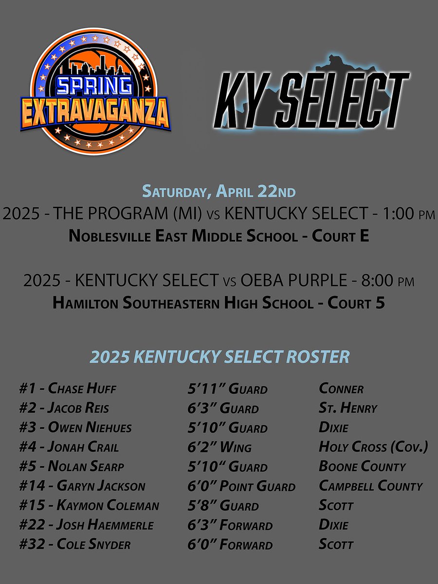 2025 Kentucky Select schedule for the <a href="/Ohio_Basketball/">OhioBasketball.com</a> Spring Extravaganza! #SpringEx23