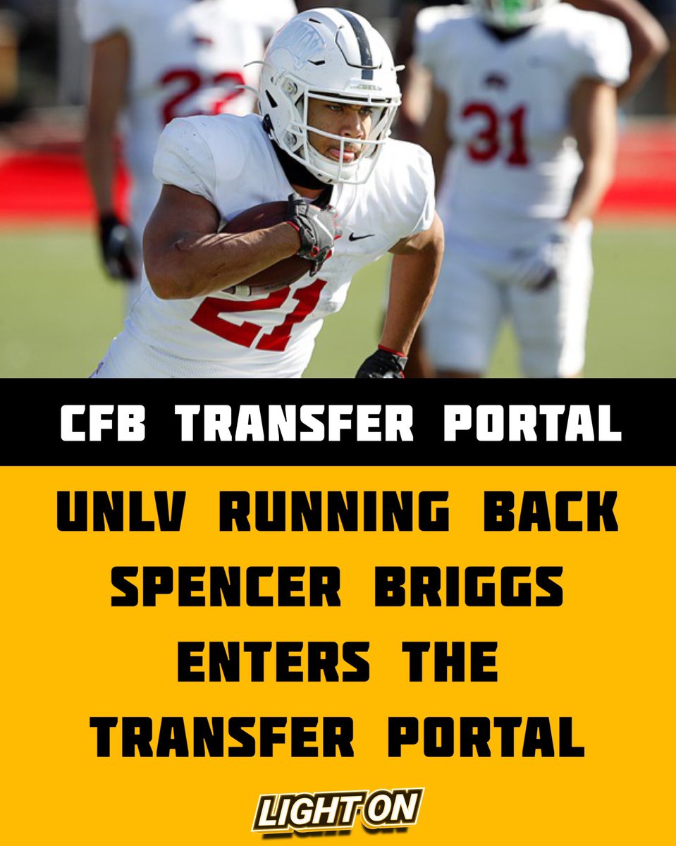 UNLV RB Spencer Briggs has entered the transfer portal, per <a href="/247Sports/">247Sports</a>.
<a href="/S_BRIGGS14/">Spencer</a> 

📸: Steve Marcus