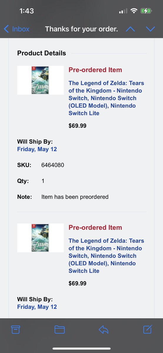 SupaRetro5's tweet photo. Okay, maybe I preordered two copies so my partner and I can both play it 🤣 #gaming #videogames #tearsofthekingdom #nintendo #switch #zelda https://t.co/UVXpqYEZDz