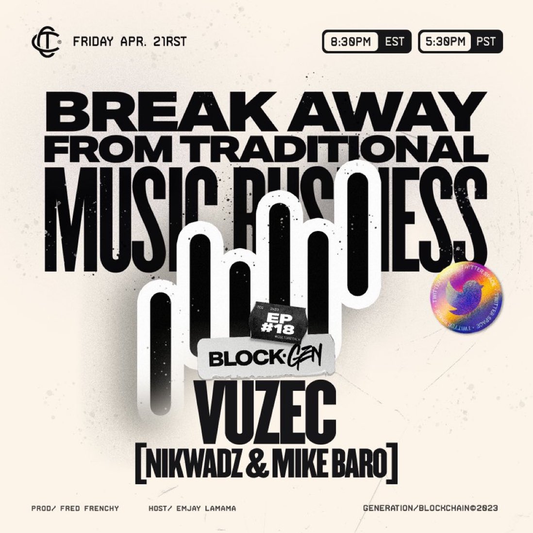 muvaofmarketing's tweet image. Wyd tonight, 👀 Friday at 8PM? Let’s welcome the incredible @vuzecmx to #TheCultureCards 🥳🤙🏾 to discuss the future of the Music Industry and the rise of Web3 with @NikWadz, @mikebinthecity, 🎙@EmjayLaMama, 😍@Shontelle_Layne,❤️‍🔥and🤞🏾@fredfrenchy1

Join us!