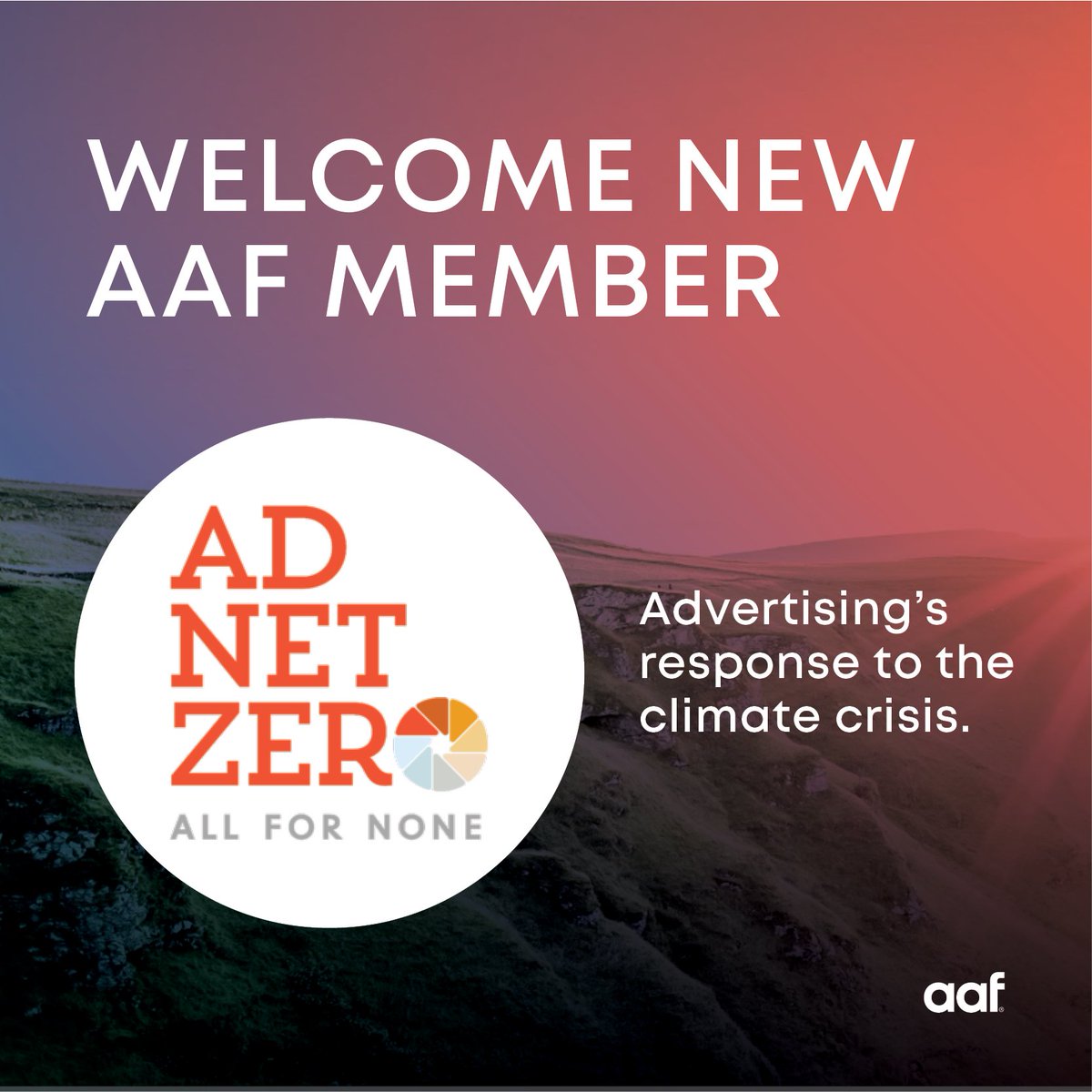 AAFNational's tweet image. Welcome new corporate member #AdNetZero! Ad Net Zero’s mission is to help the advertising industry reduce the carbon impact of developing, producing and running advertising to real net zero. Learn more at adnetzero.com/ad-net-zero-us… #EarthDay2023