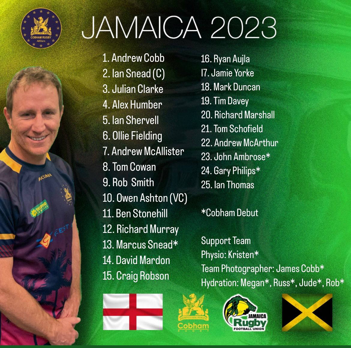 CobhamRFC's tweet photo. Friday night game - the Cobham Allstars take on the @jamaicarugby_official Crocs for the honour of lifting the Pineapple Trophy. KO at 1030pm - stay tuned
#grassrootsrugby #cobhamjamaicatour2023 1π½ #geestline #jpshipping #kn5 @akuma @ramrugbyuk @Jamaica_Rugby @UKReggaeCrocs https://t.co/Fy7HDB2OwT